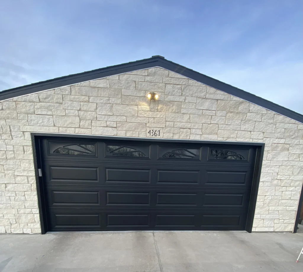 A meticulously painted garage door