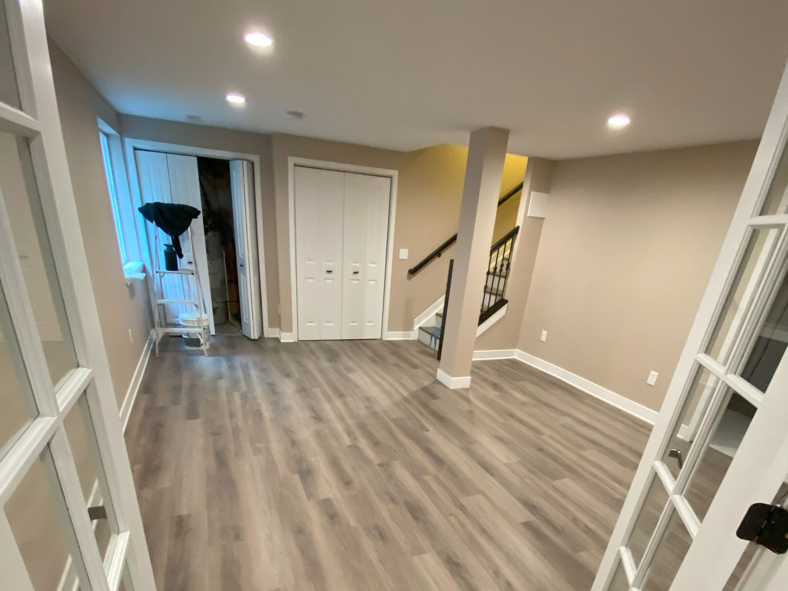 Freshly painted finished basement interior